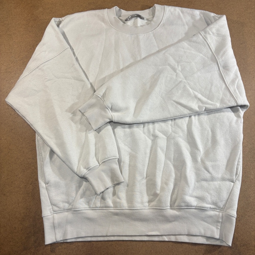Tuff Athletics Mens Oversized Crewneck Sweatshirt Light Gray Side Pockets Size M